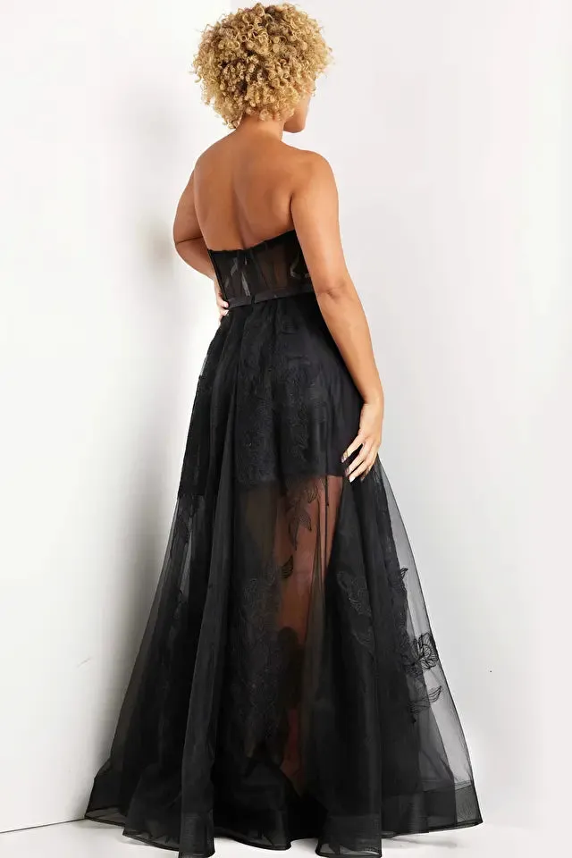 Jovani 37646 Long Prom Dress A-line Corset Satin Tulle Lace Skirt Short Underskirt Belt Formal Pageant Gown