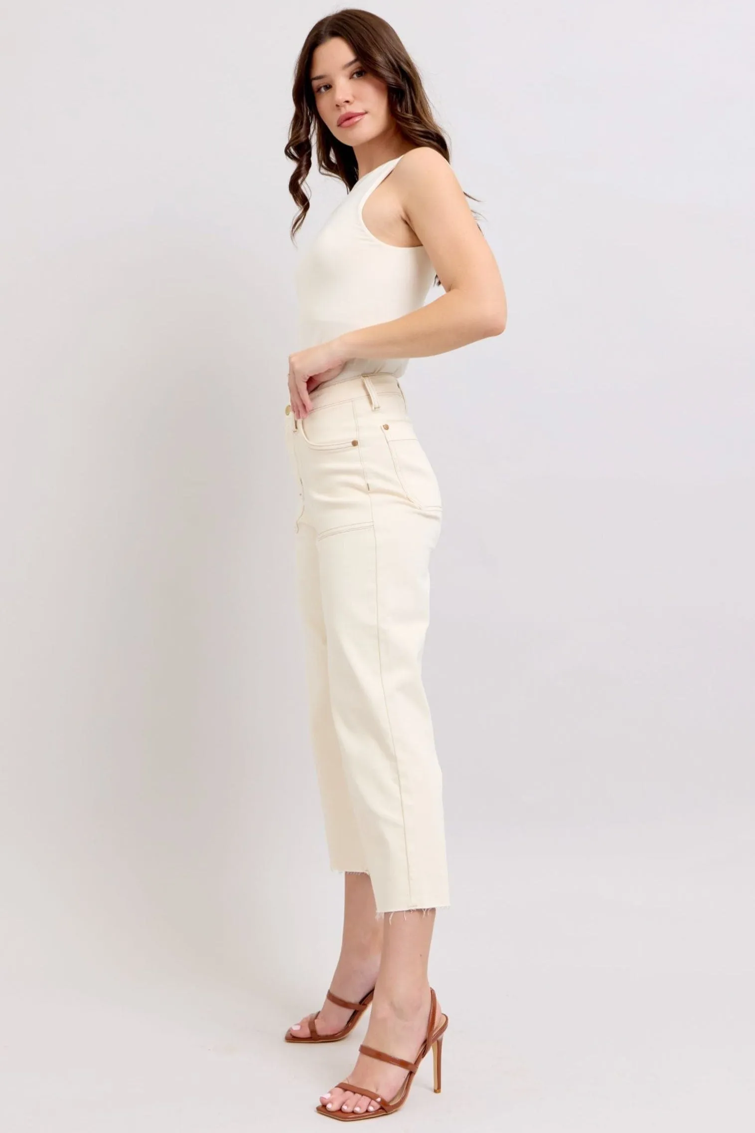 Judy Blue High Waist Garment Dyed Cropped Wide Leg Jeans