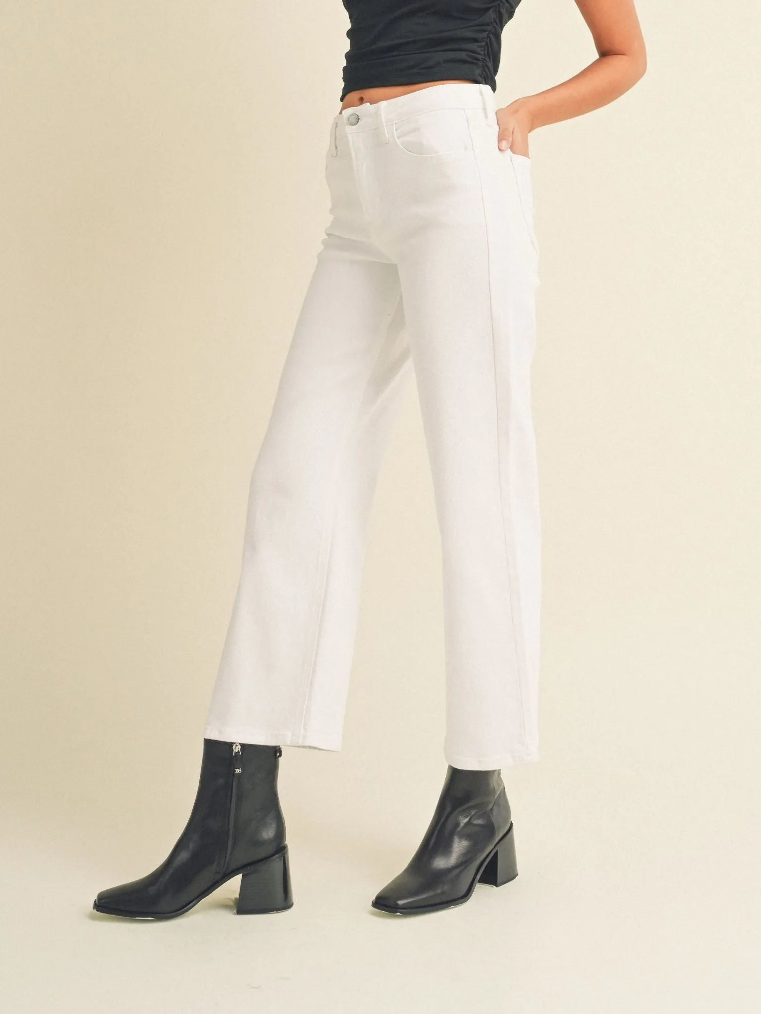 Just Black High Rise Optic White Wide Leg