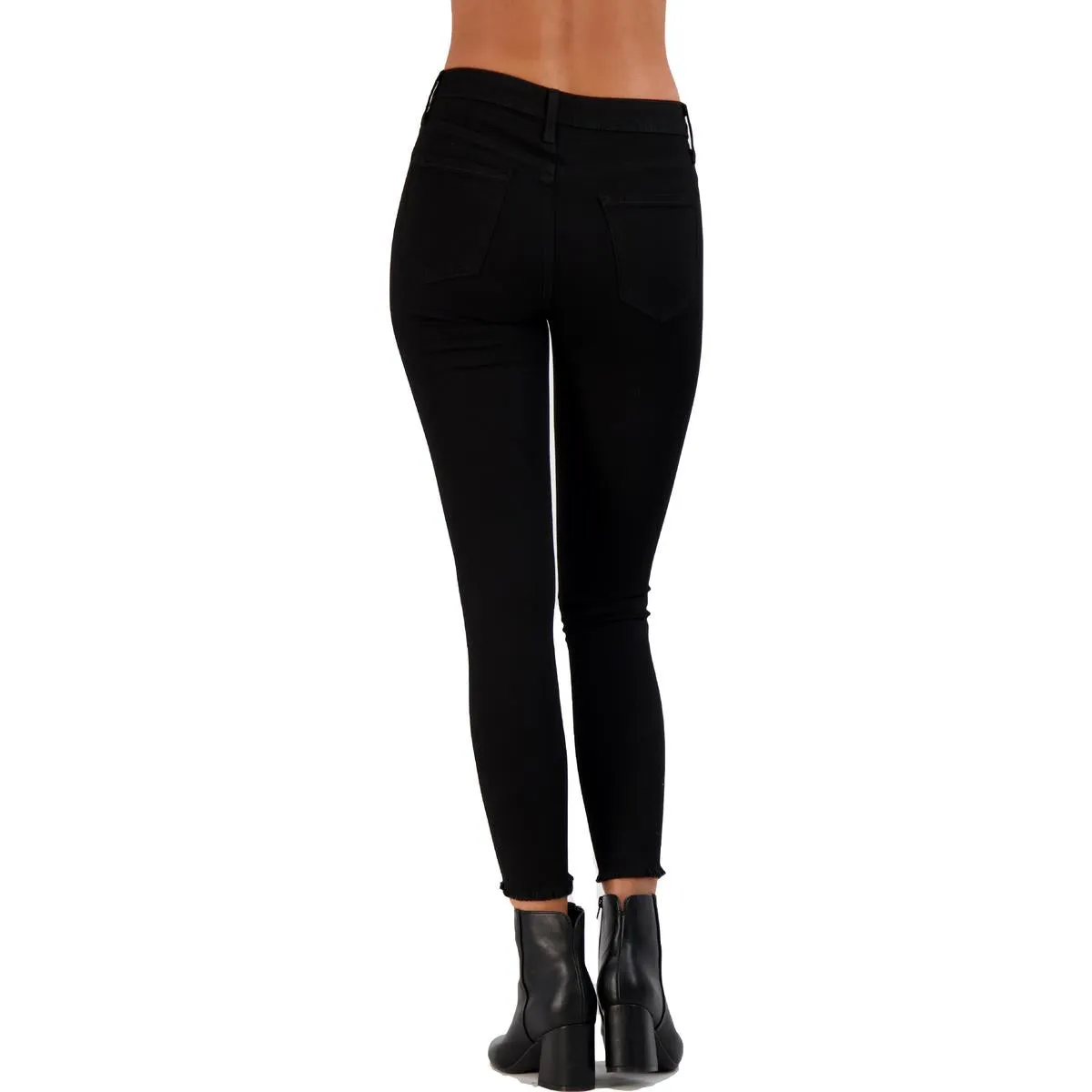 Just Black Women's High Waisted Frayed Hem Cropped Skinny Jeans