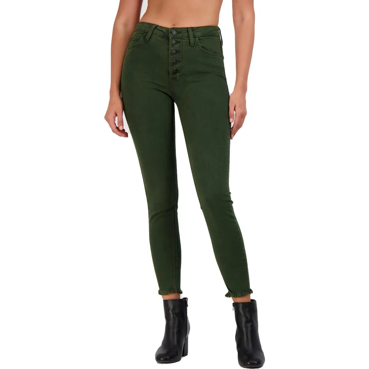 Just Black Women's High Waisted Frayed Hem Cropped Skinny Jeans