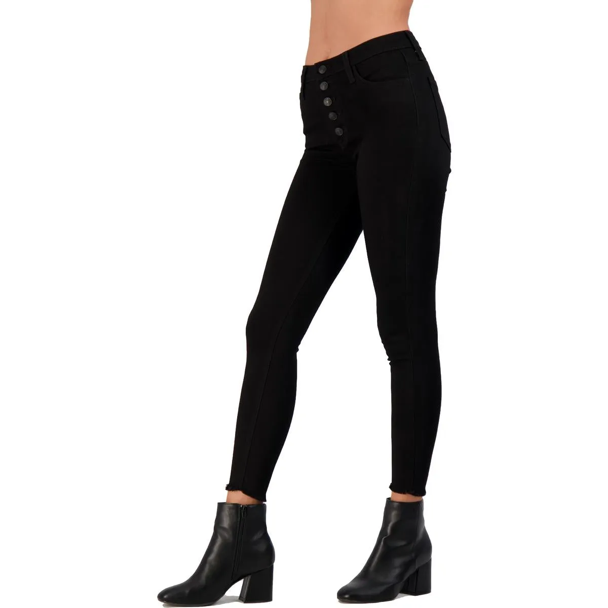 Just Black Women's High Waisted Frayed Hem Cropped Skinny Jeans