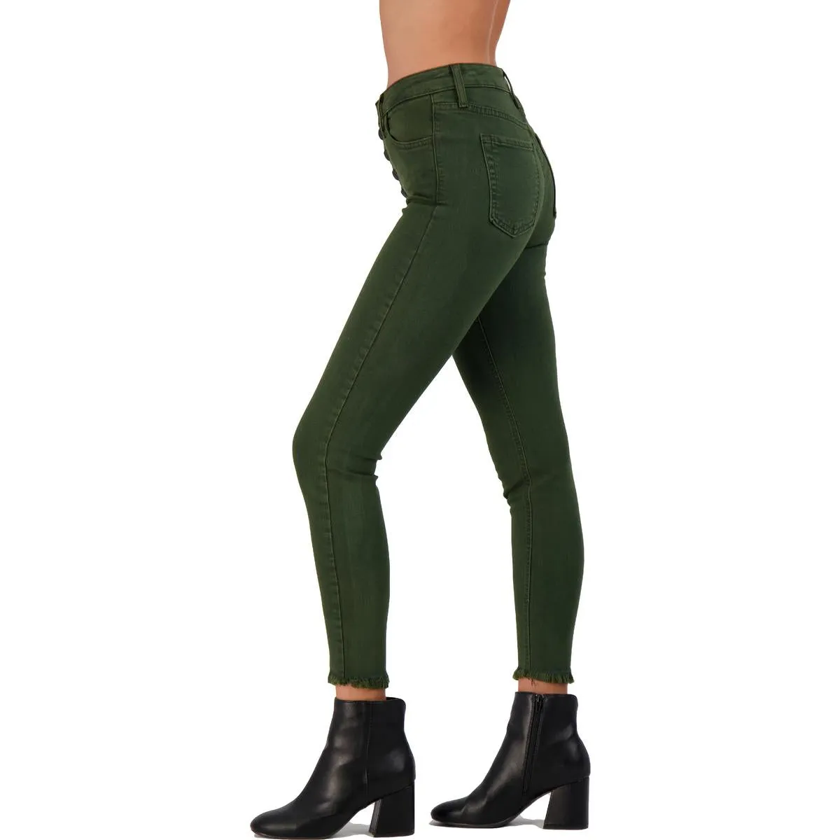 Just Black Women's High Waisted Frayed Hem Cropped Skinny Jeans