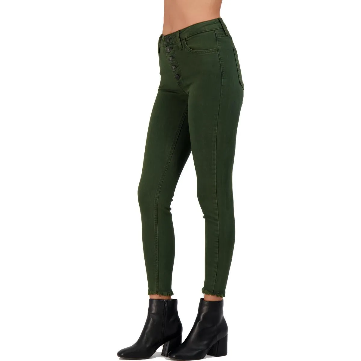 Just Black Women's High Waisted Frayed Hem Cropped Skinny Jeans