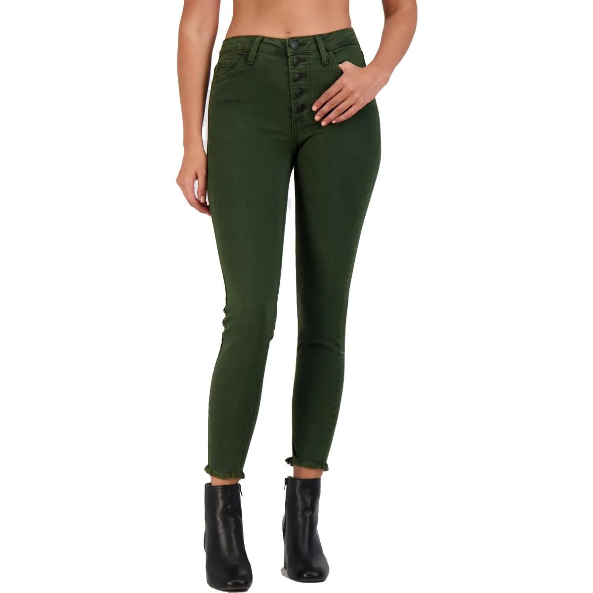Just Black Women's High Waisted Frayed Hem Cropped Skinny Jeans