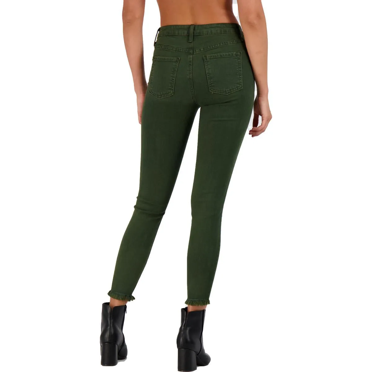 Just Black Women's High Waisted Frayed Hem Cropped Skinny Jeans