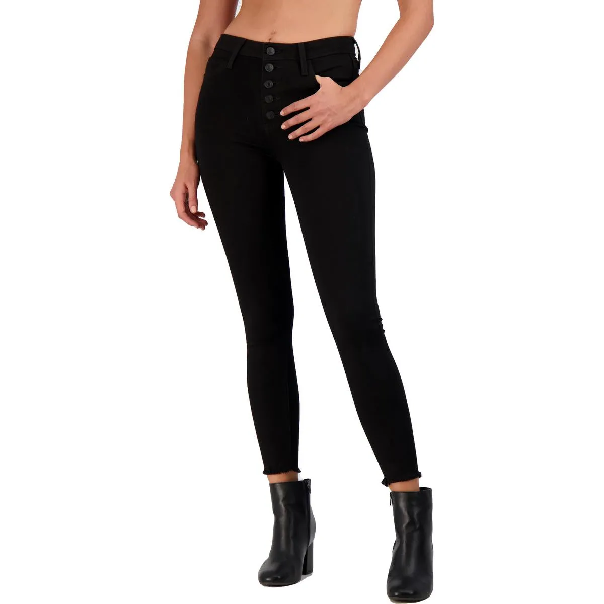 Just Black Women's High Waisted Frayed Hem Cropped Skinny Jeans