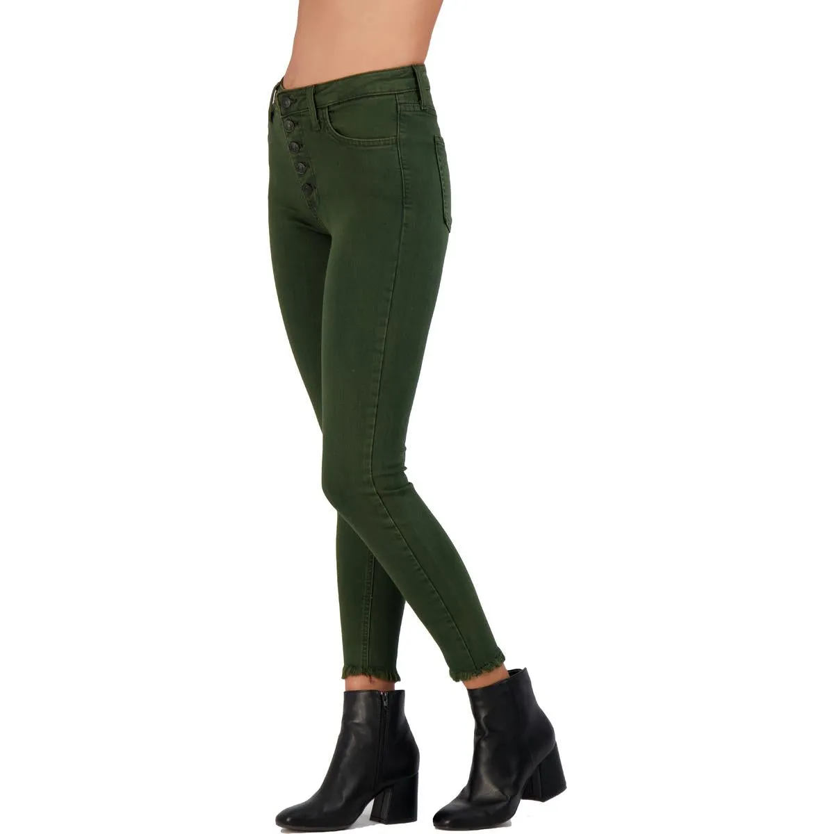 Just Black Women's High Waisted Frayed Hem Cropped Skinny Jeans