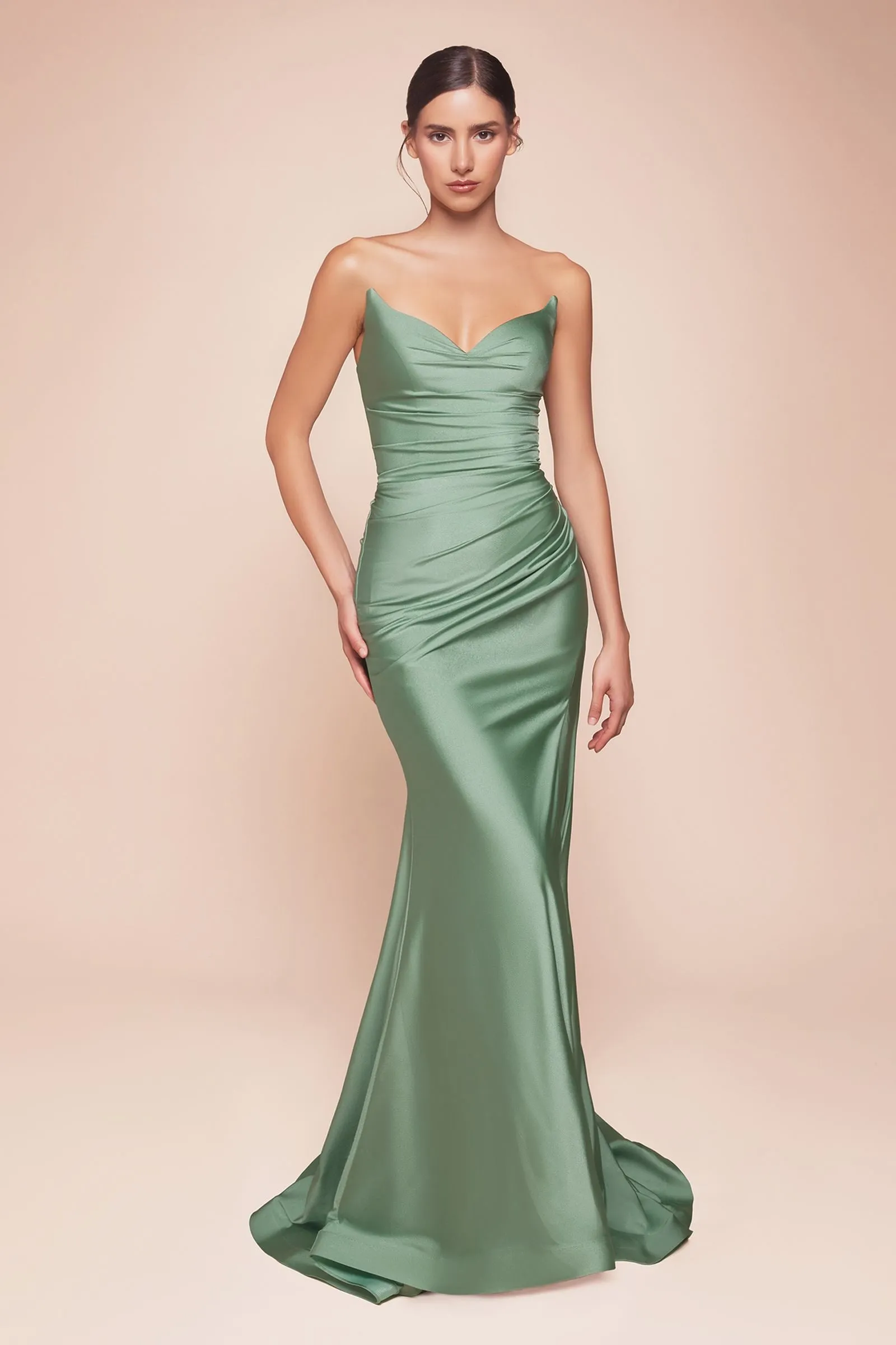 Ladivine CD791 Dress Strapless Stretch Satin Fitted Gown