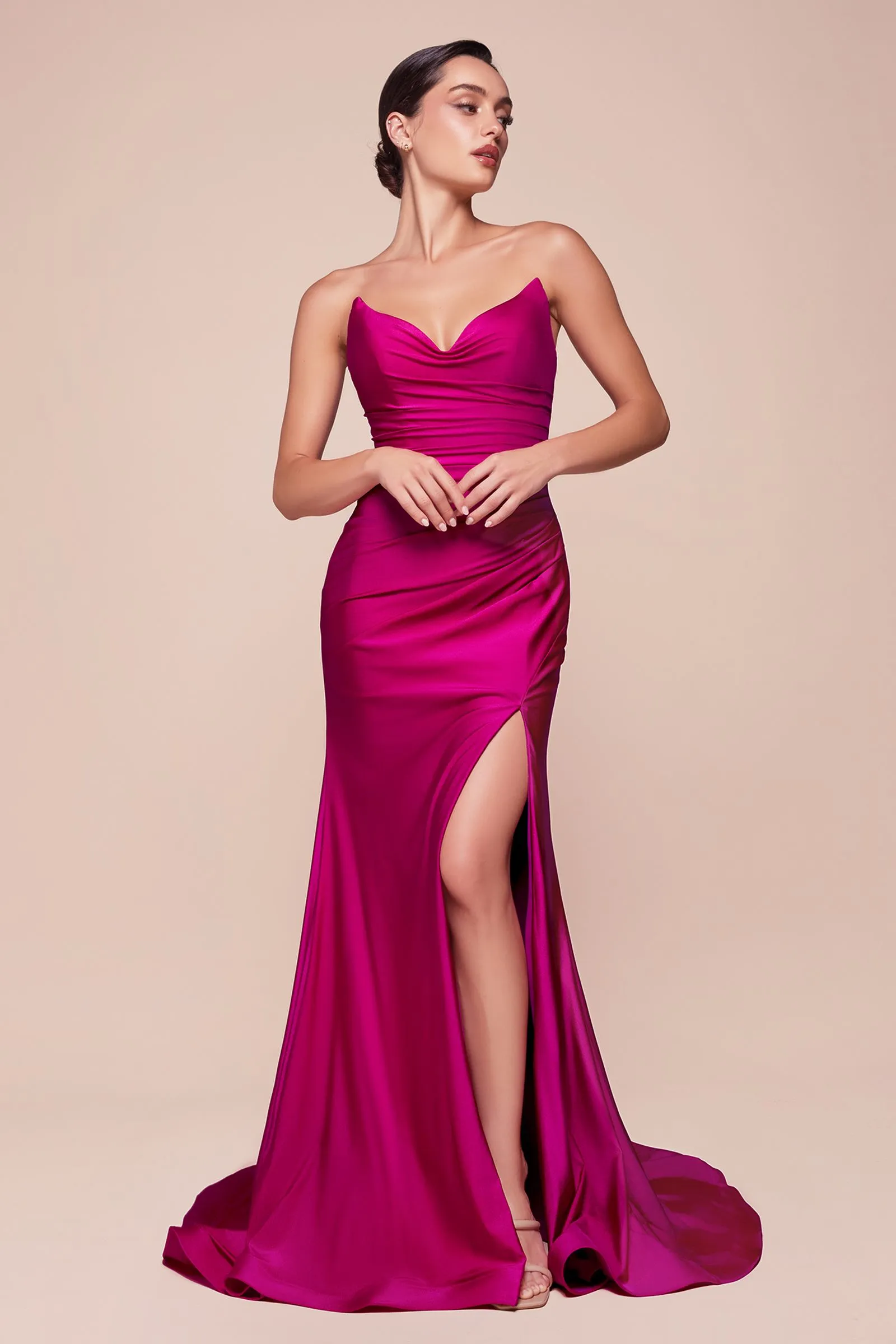 Ladivine CD791 Dress Strapless Stretch Satin Fitted Gown