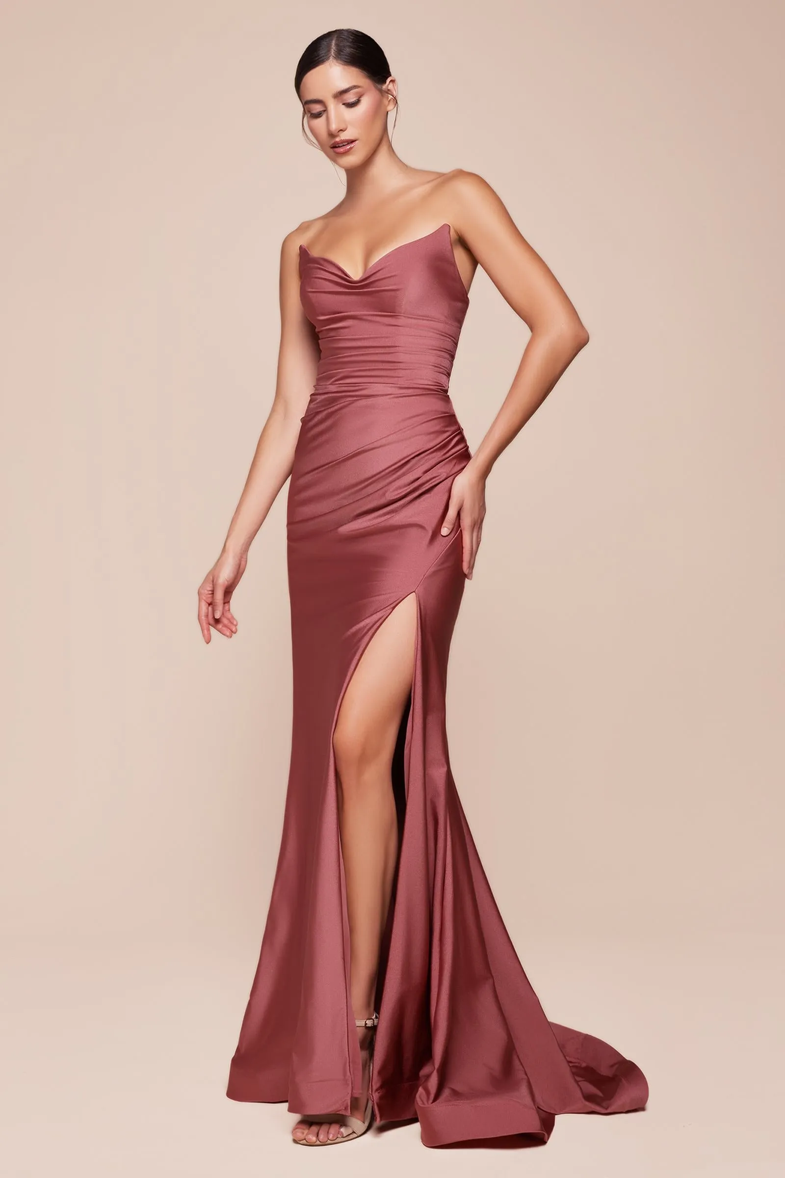 Ladivine CD791 Dress Strapless Stretch Satin Fitted Gown