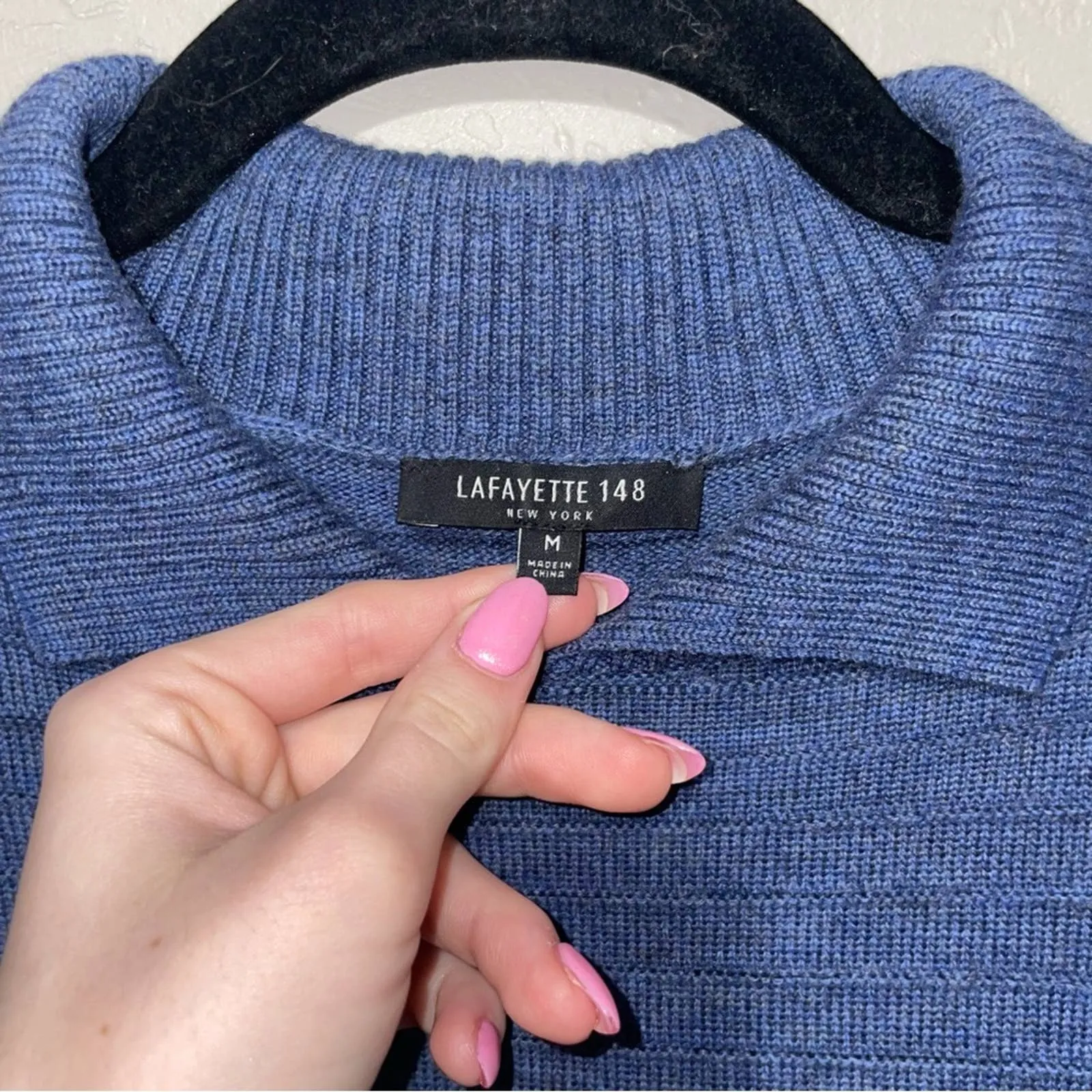 Lafayette 148 Ombré Blue Collared Wool Ribber Oversized Sweater (Medium)