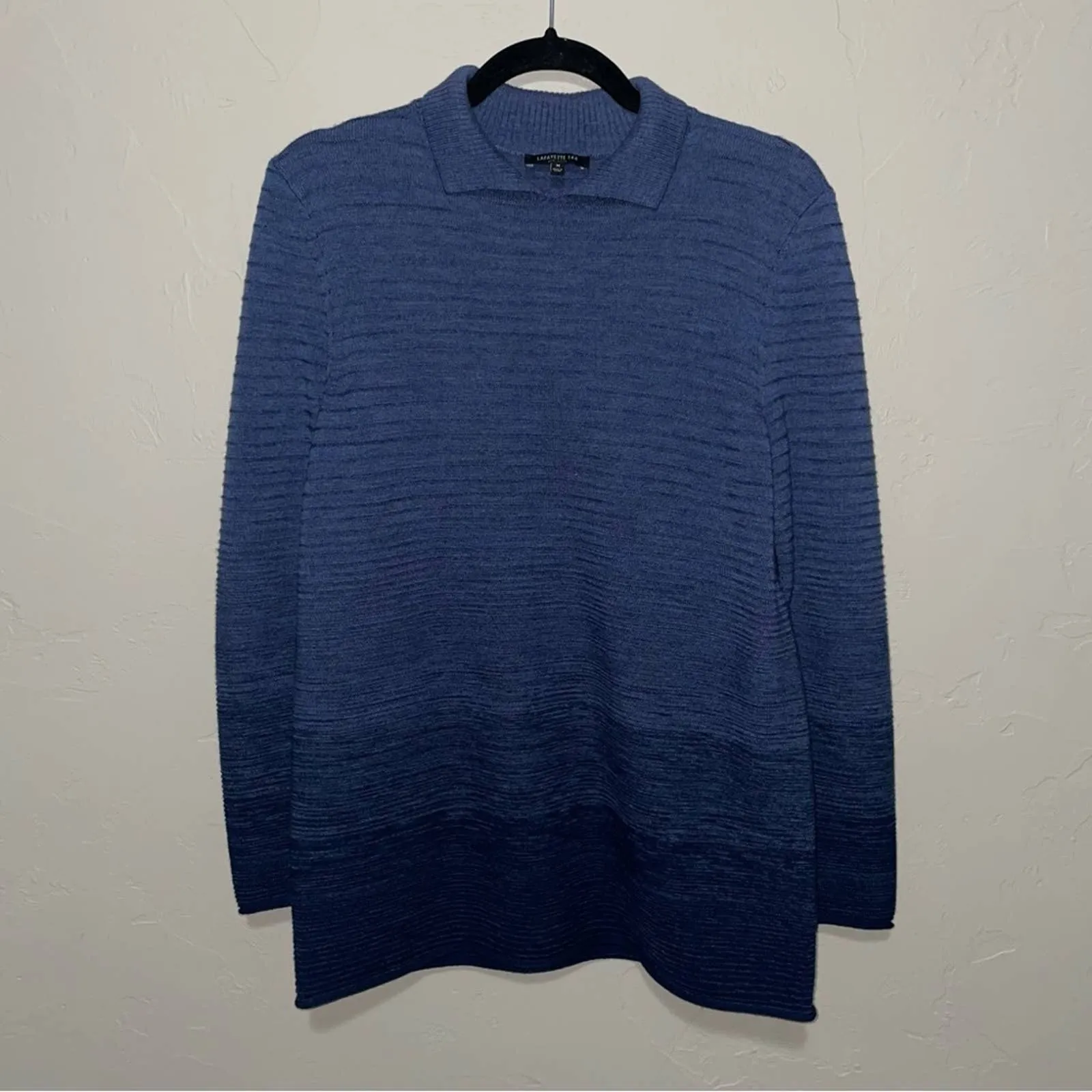 Lafayette 148 Ombré Blue Collared Wool Ribber Oversized Sweater (Medium)