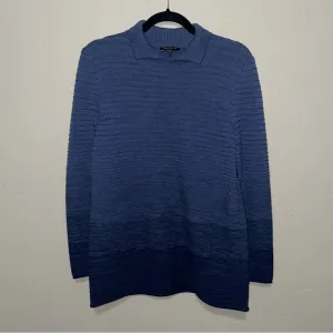 Lafayette 148 Ombré Blue Collared Wool Ribber Oversized Sweater (Medium)