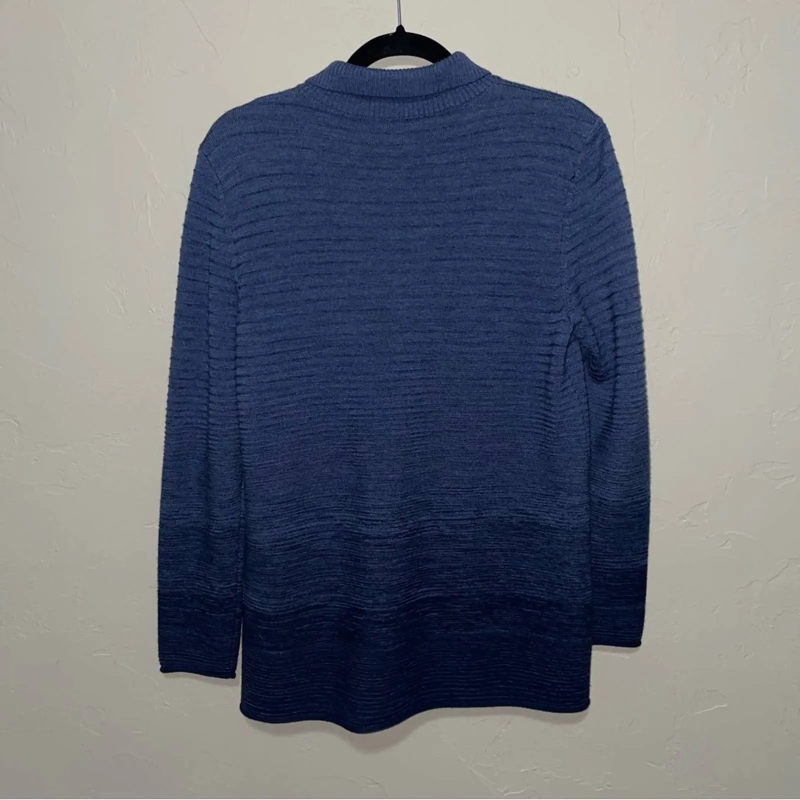 Lafayette 148 Ombré Blue Collared Wool Ribber Oversized Sweater (Medium)