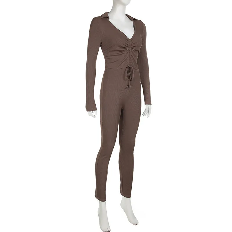 Long Sleeve Ruched Front Jumpsuit