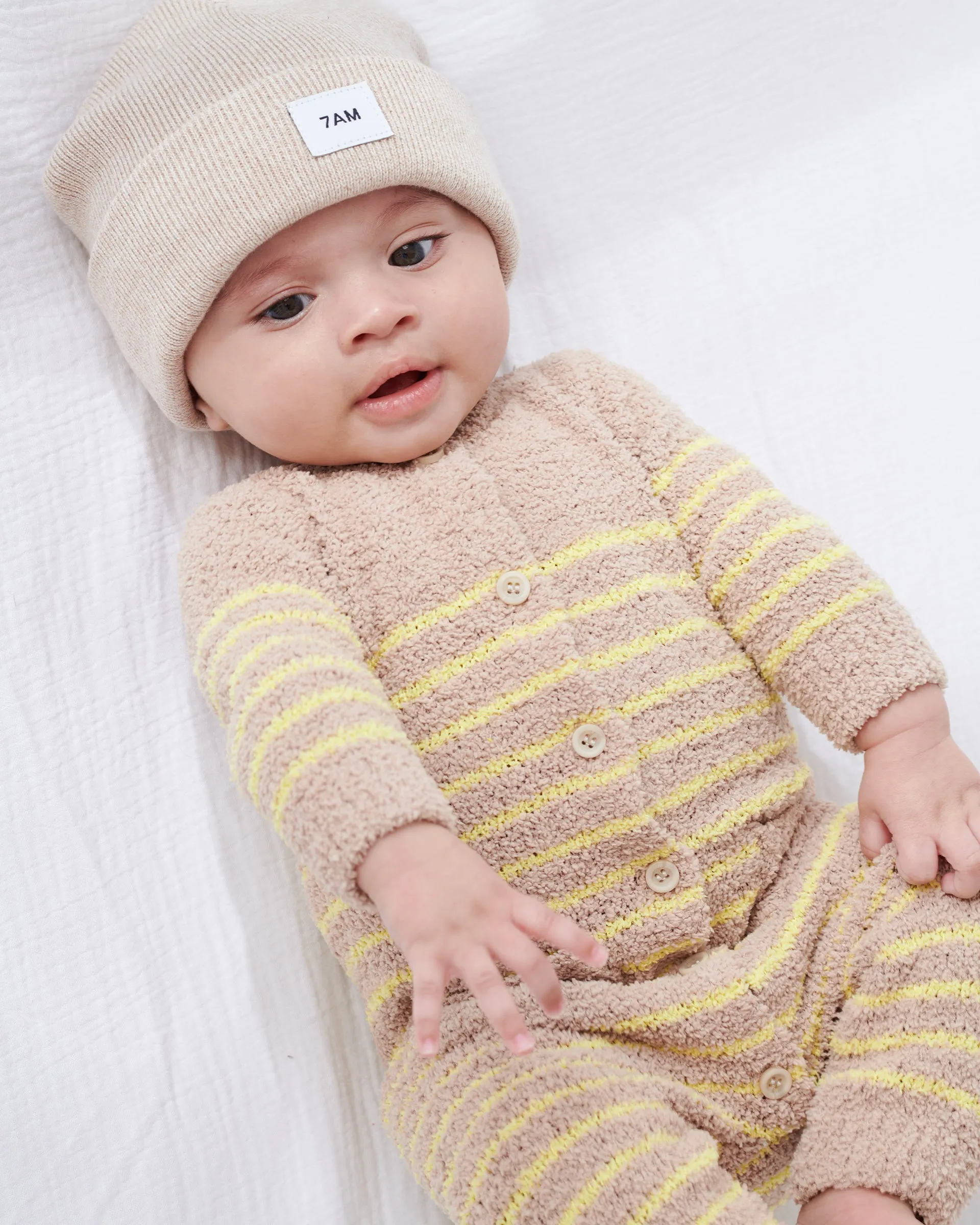Long Sleeve Striped Jumpsuit - Fuzzy