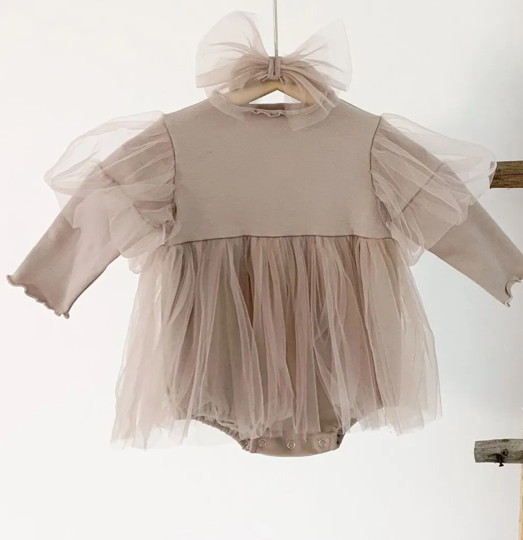 Mauve Mesh Long Sleeve Romper