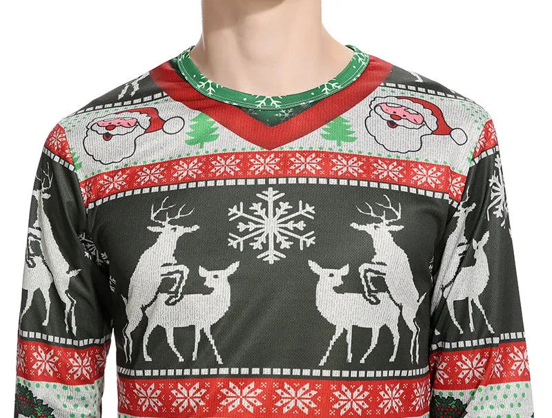 Men Crewneck Christmas Prints Long Sleeves T-Shirt