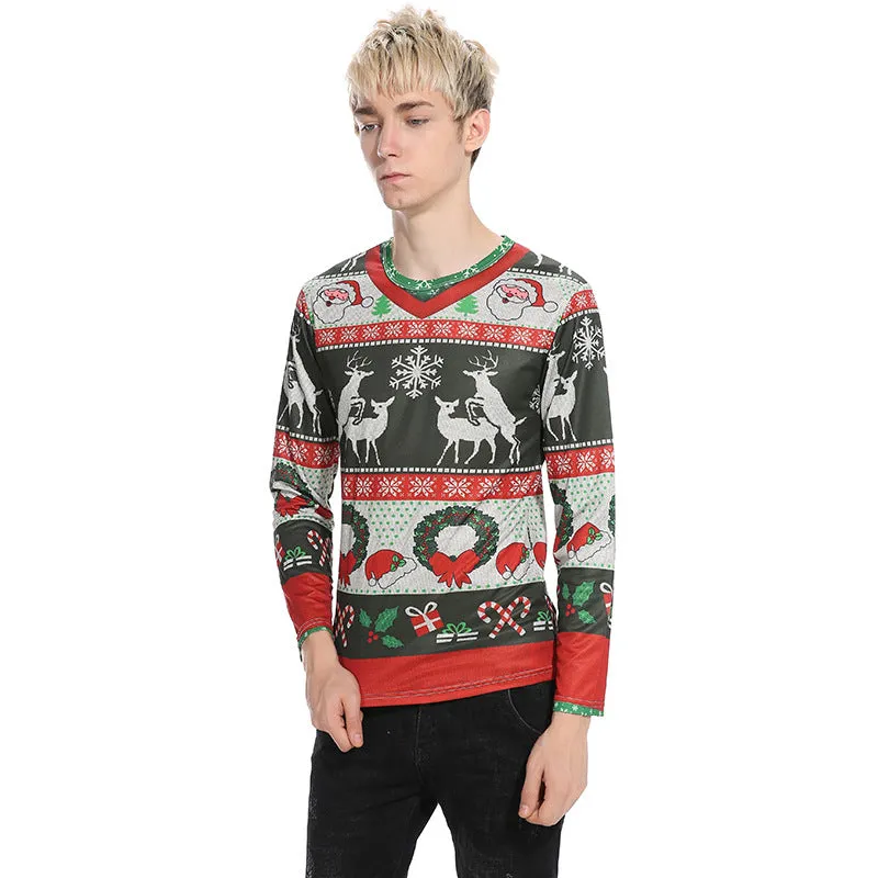 Men Crewneck Christmas Prints Long Sleeves T-Shirt
