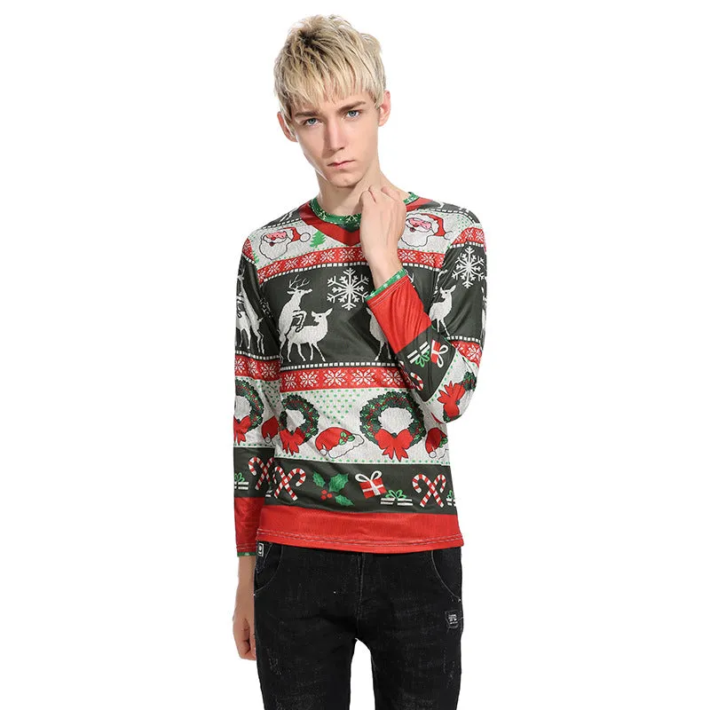 Men Crewneck Christmas Prints Long Sleeves T-Shirt