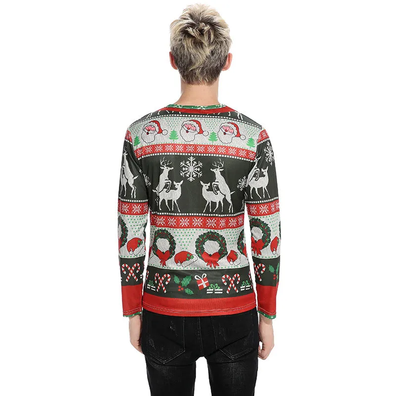 Men Crewneck Christmas Prints Long Sleeves T-Shirt