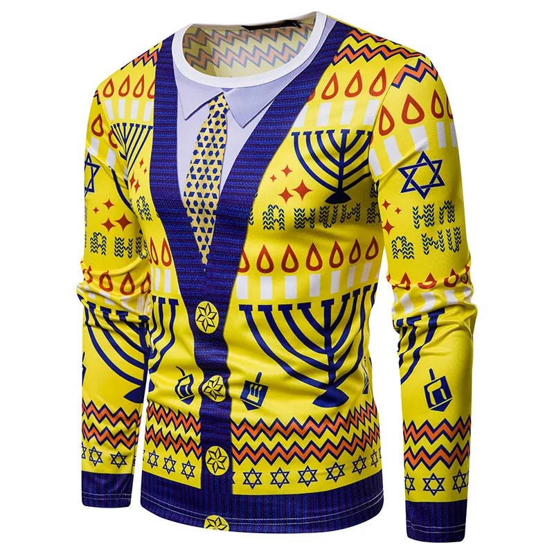 Men Crewneck Christmas Prints Long Sleeves T-Shirt