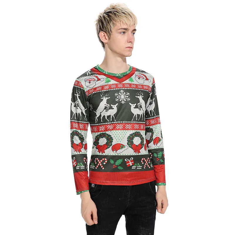 Men Crewneck Christmas Prints Long Sleeves T-Shirt
