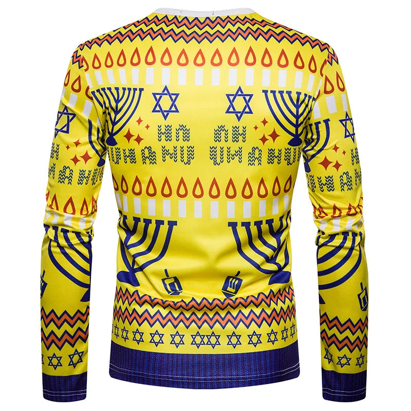 Men Crewneck Christmas Prints Long Sleeves T-Shirt