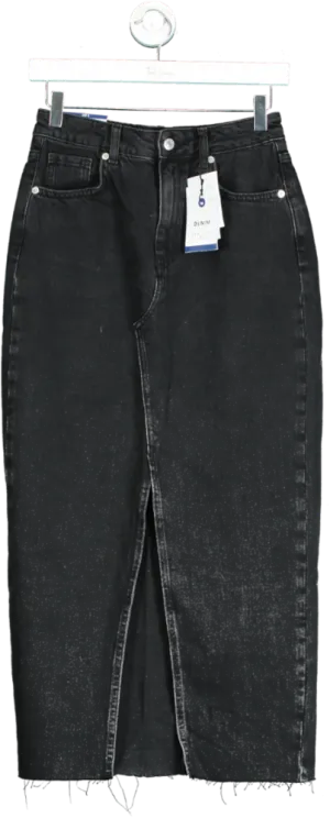 New Look Black LYNX Denim Midi Skirt UK 8