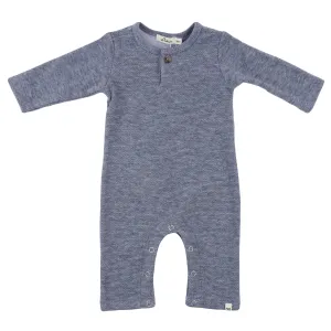 oh baby! Mini Honeycomb One Button Long Sleeve Romper - Denim