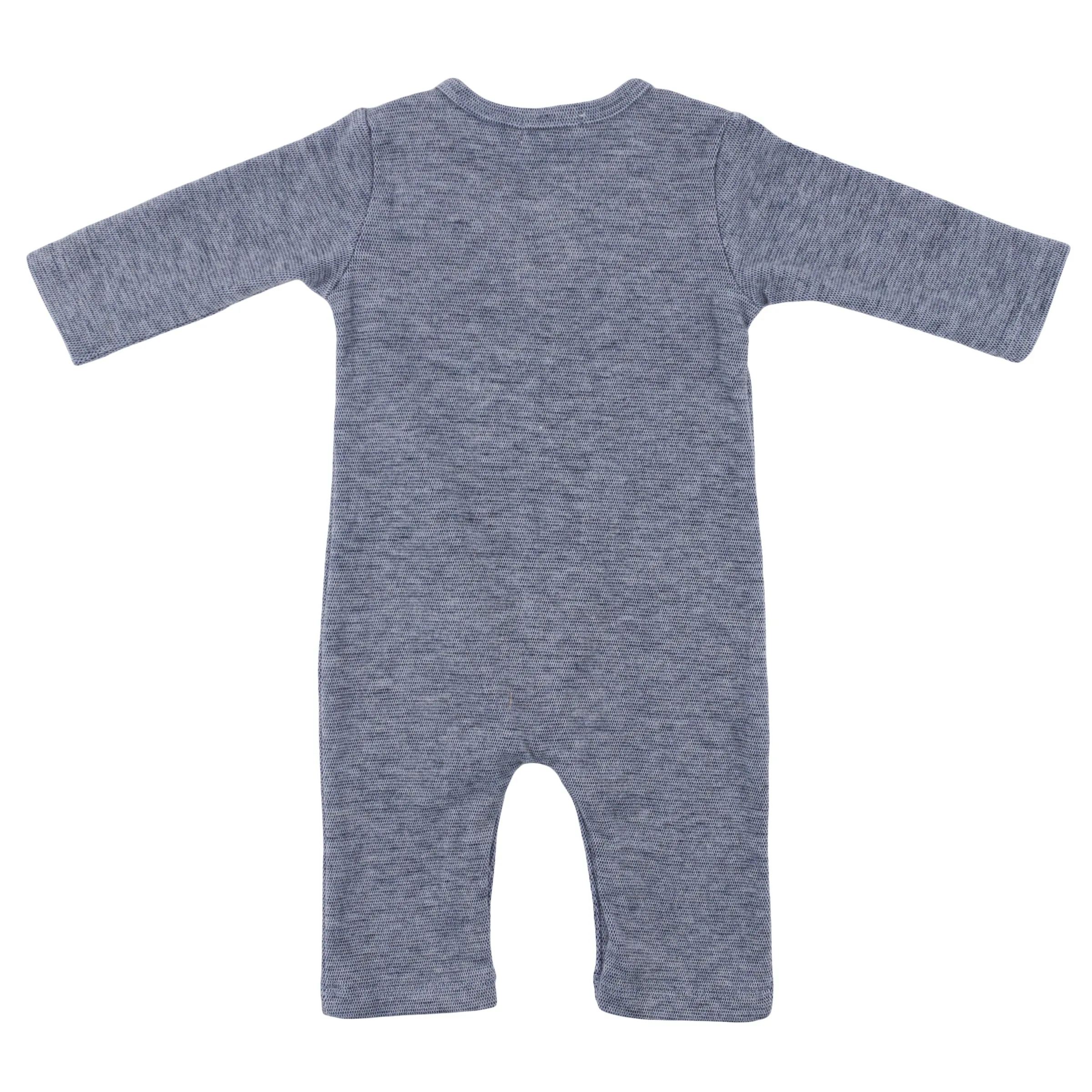 oh baby! Mini Honeycomb One Button Long Sleeve Romper - Denim