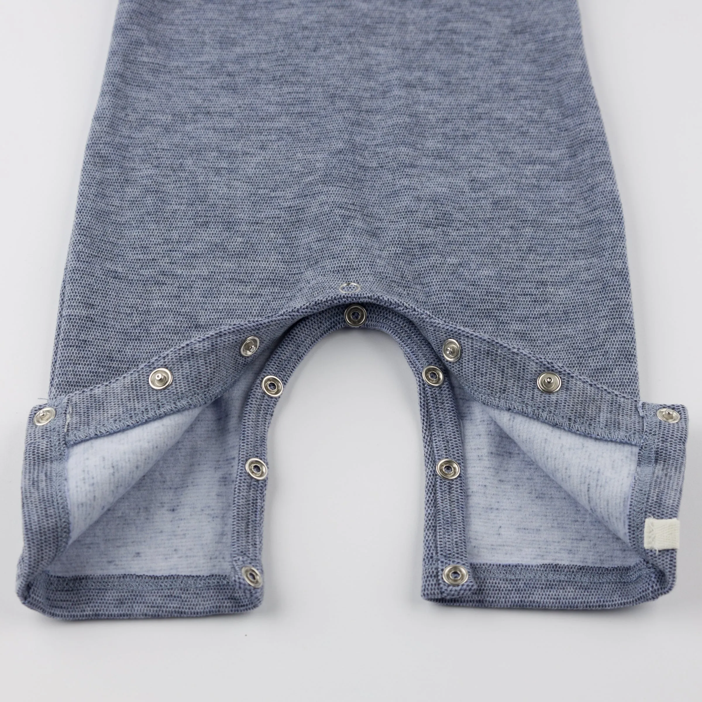 oh baby! Mini Honeycomb One Button Long Sleeve Romper - Denim