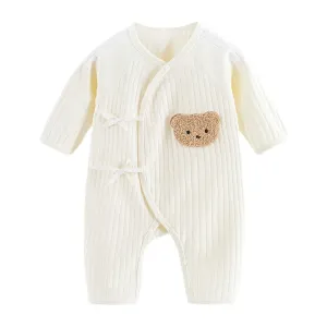 One Piece 100% Cotton Baby Long Sleeve Romper Jumpsuit - Beige