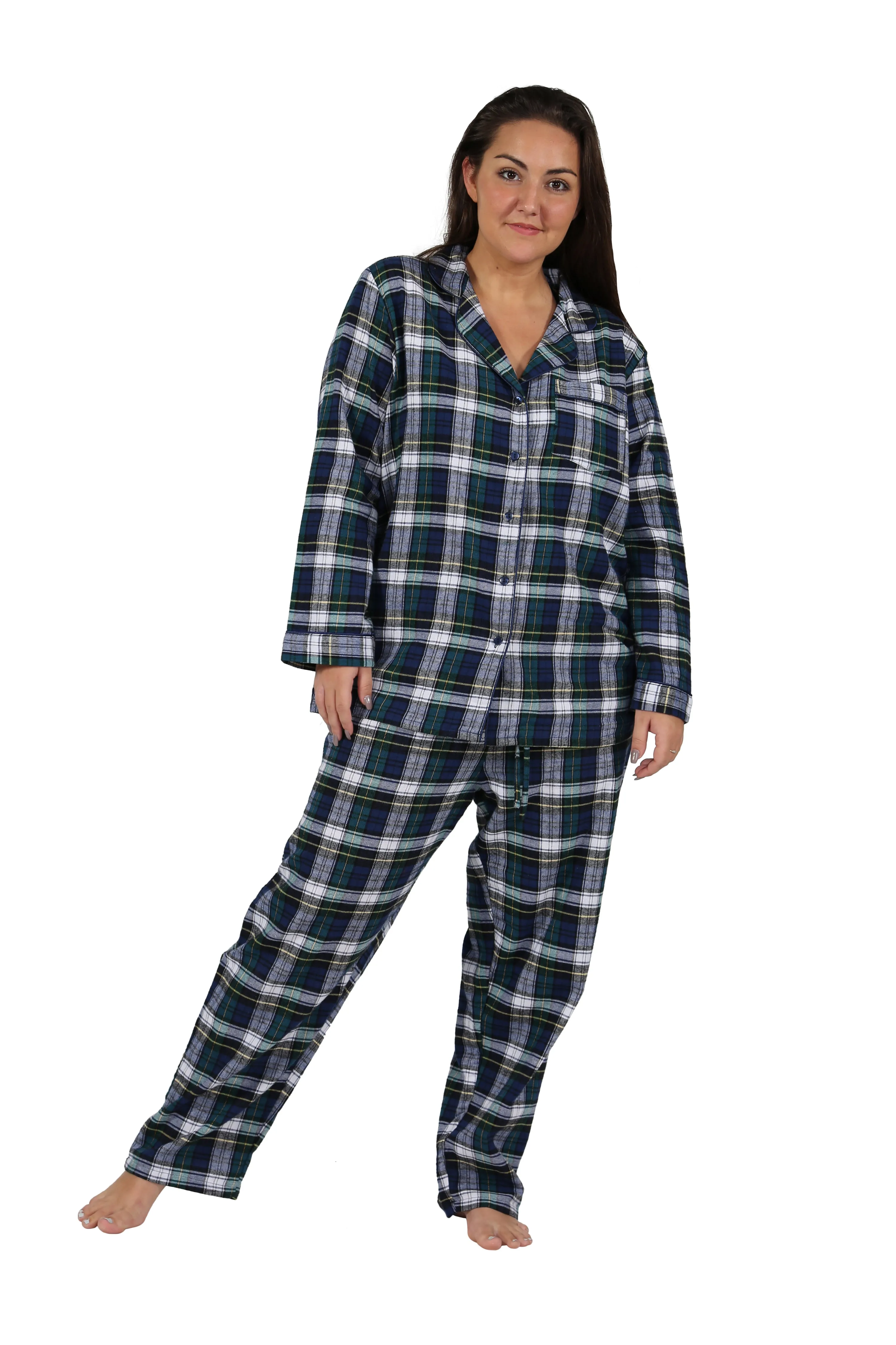 Plus Size 100% Cotton Yarn Dyed Plaid Flannel Pajama Set