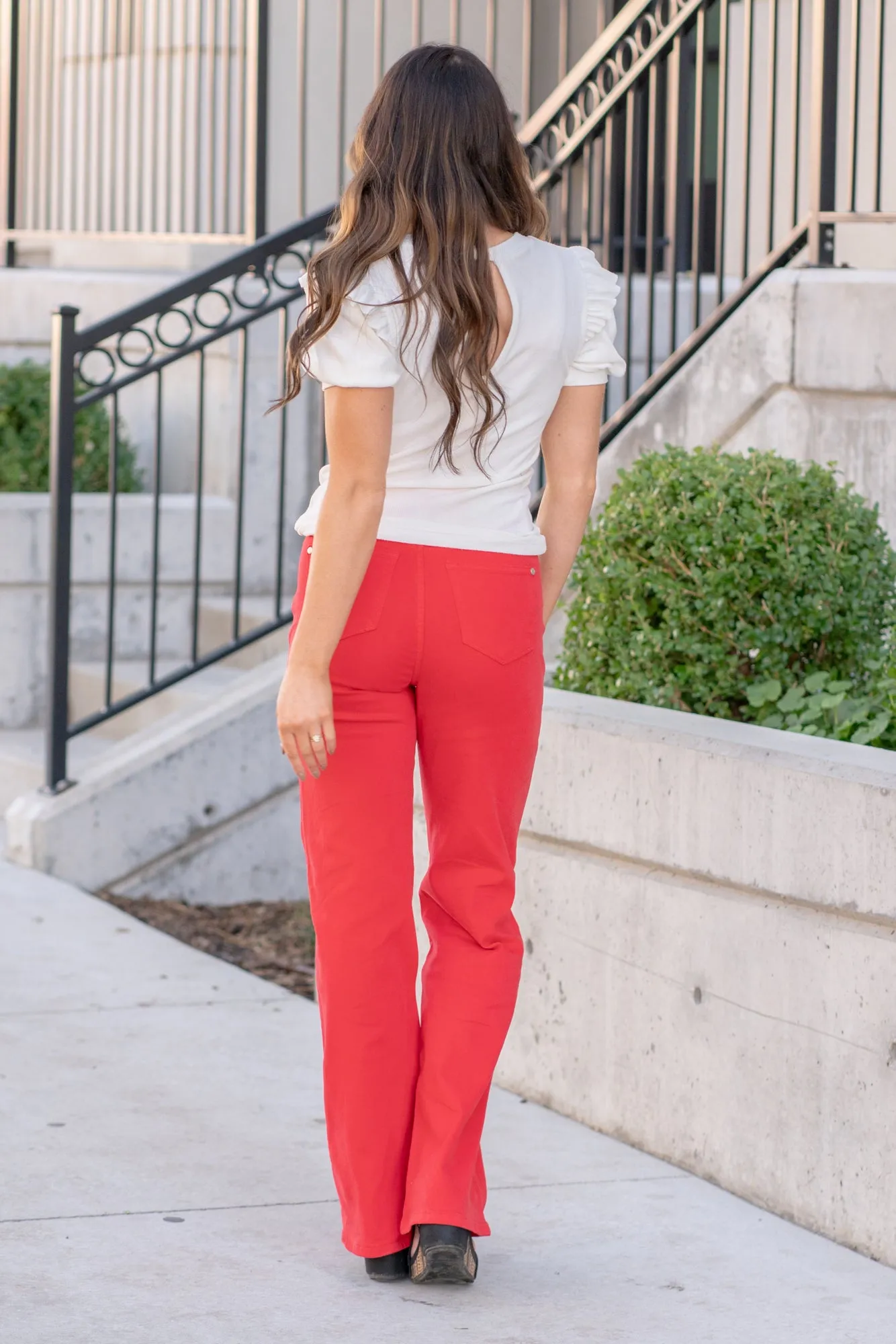 Plus Size Red 90's High Rise Frayed Hem Straight
