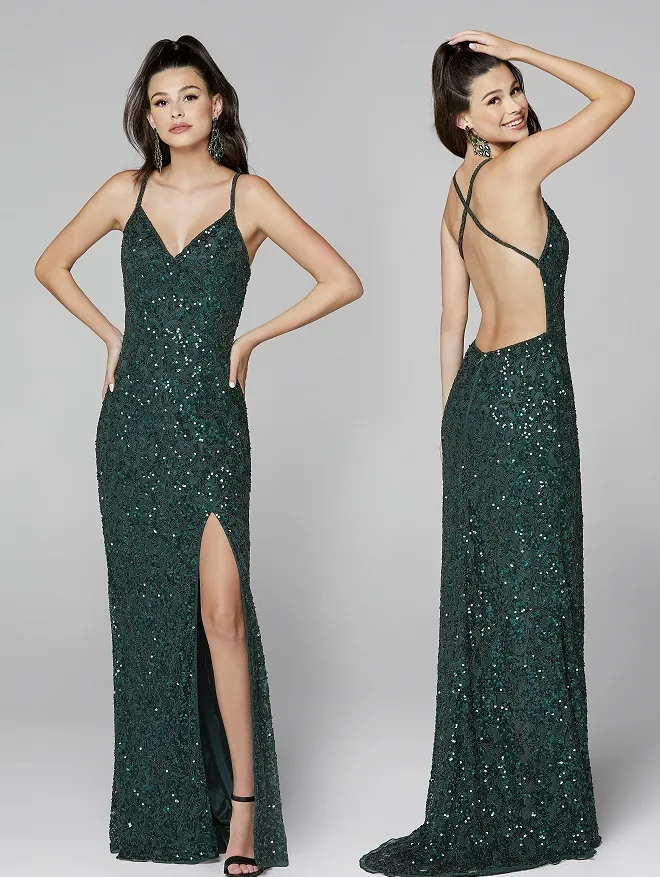 Primavera Couture 3295 Size 2 Neon Lilac Prom Dress V Neckline Sequins Backless Slit Formal Evening Gown