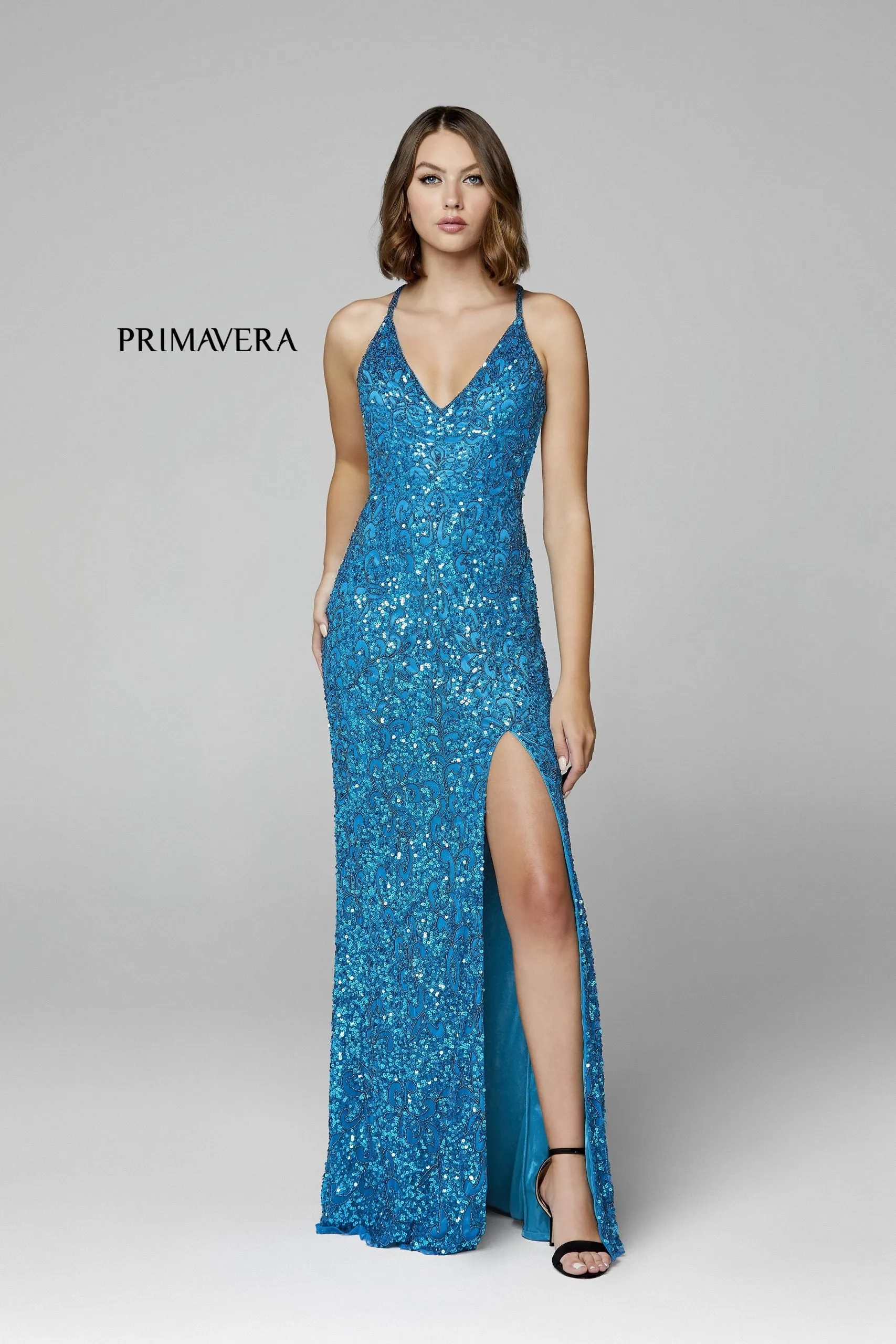 Primavera Couture 3295 Size 2 Neon Lilac Prom Dress V Neckline Sequins Backless Slit Formal Evening Gown