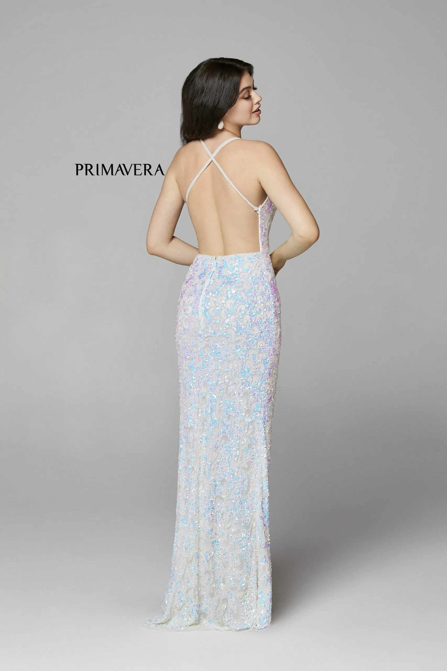 Primavera Couture 3295 Size 2 Neon Lilac Prom Dress V Neckline Sequins Backless Slit Formal Evening Gown
