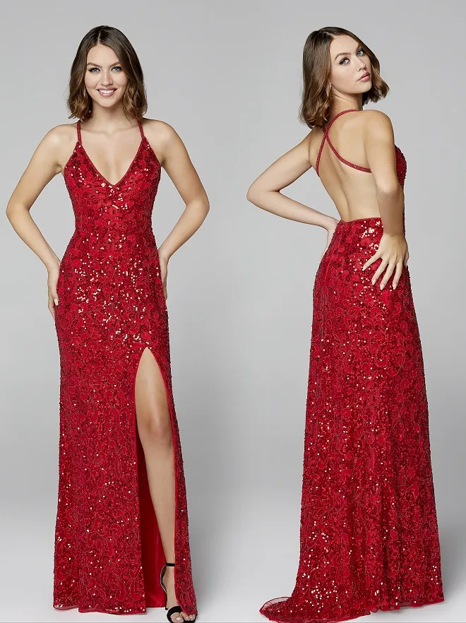 Primavera Couture 3295 Size 2 Neon Lilac Prom Dress V Neckline Sequins Backless Slit Formal Evening Gown