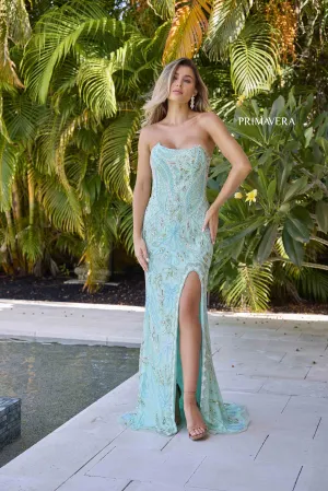 Primavera Couture 4331 Size 00 Mint Long Beaded Corset Prom Dress Strapless Slit Formal Evening Gown
