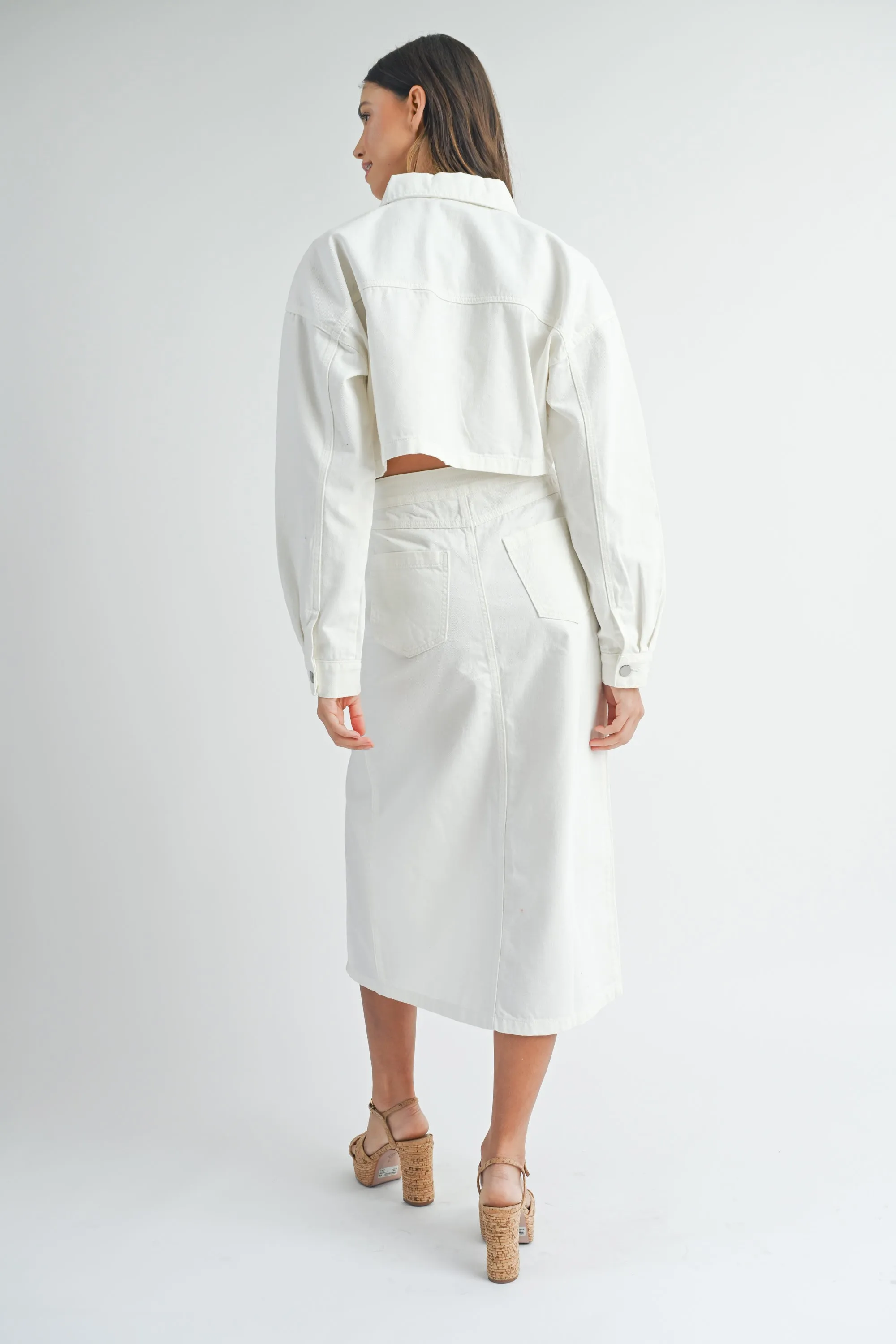 REGIMA DENIM JACKET AND FRONT SLIT SKIRT SET