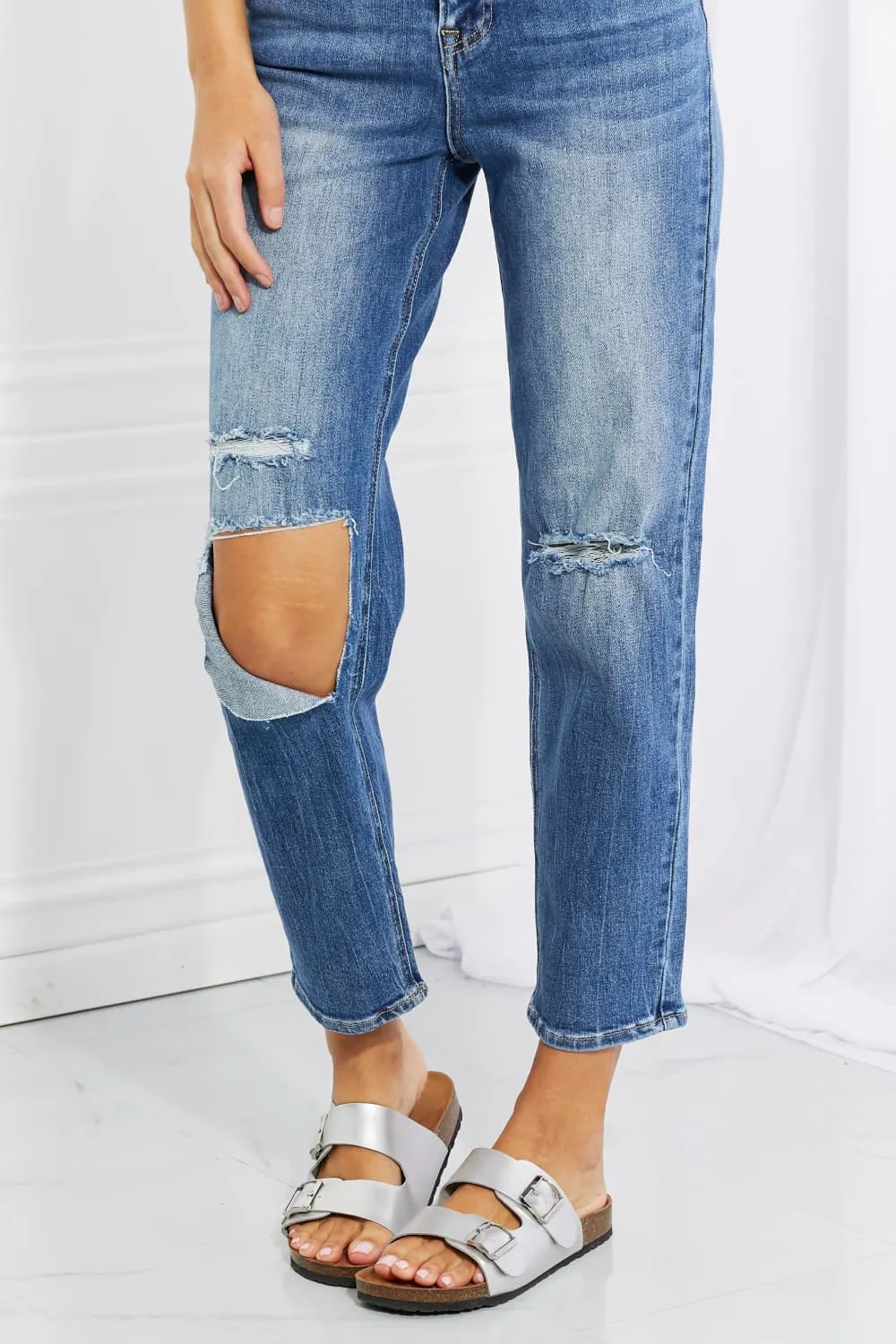 RISEN High Rise Distressed Relaxed Cropped Jeans