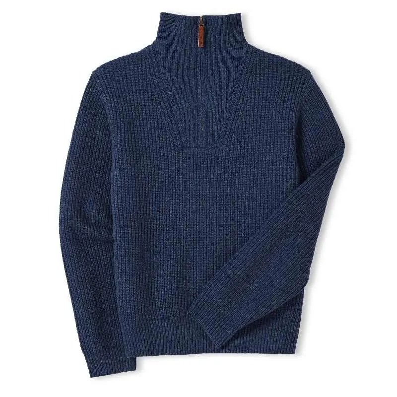 R.M.Williams Kapunda Mens Lambswool 1/4 Zip Sweater - Dark Indigo