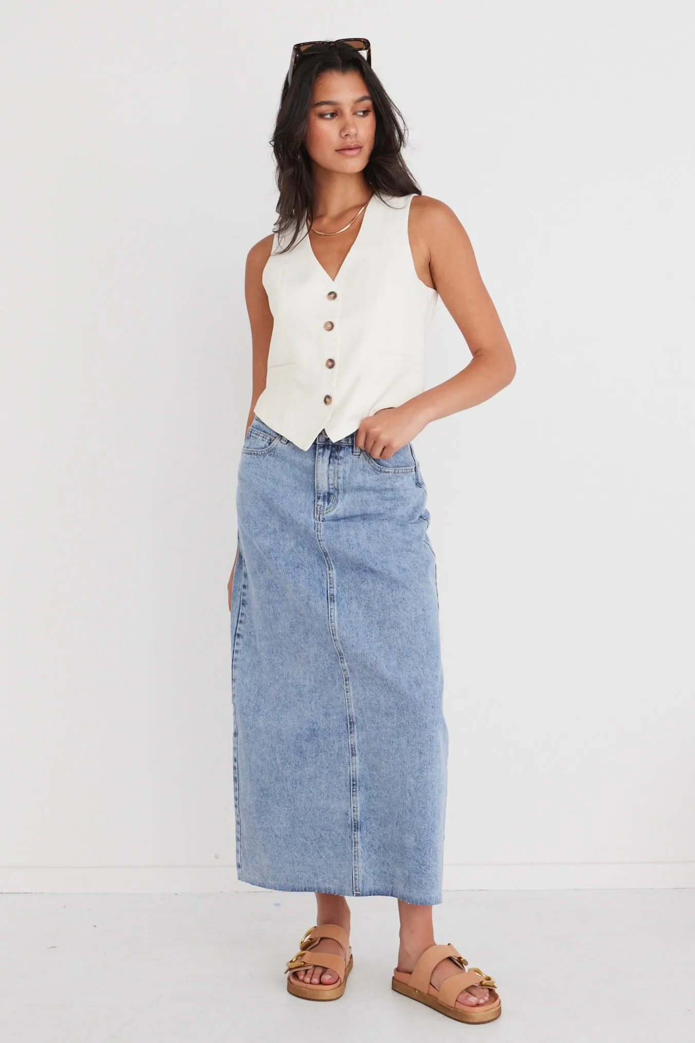 Rouge Vintage Blue Denim Midi Skirt
