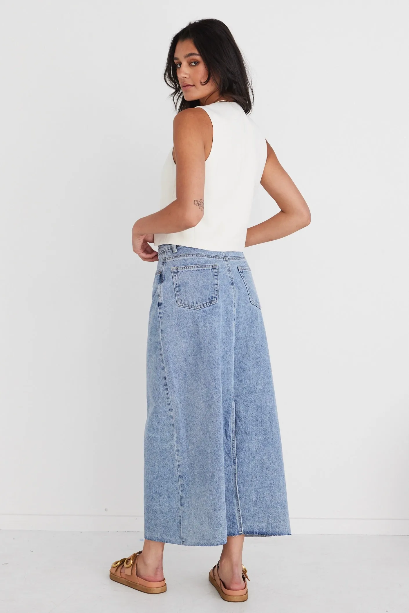 Rouge Vintage Blue Denim Midi Skirt