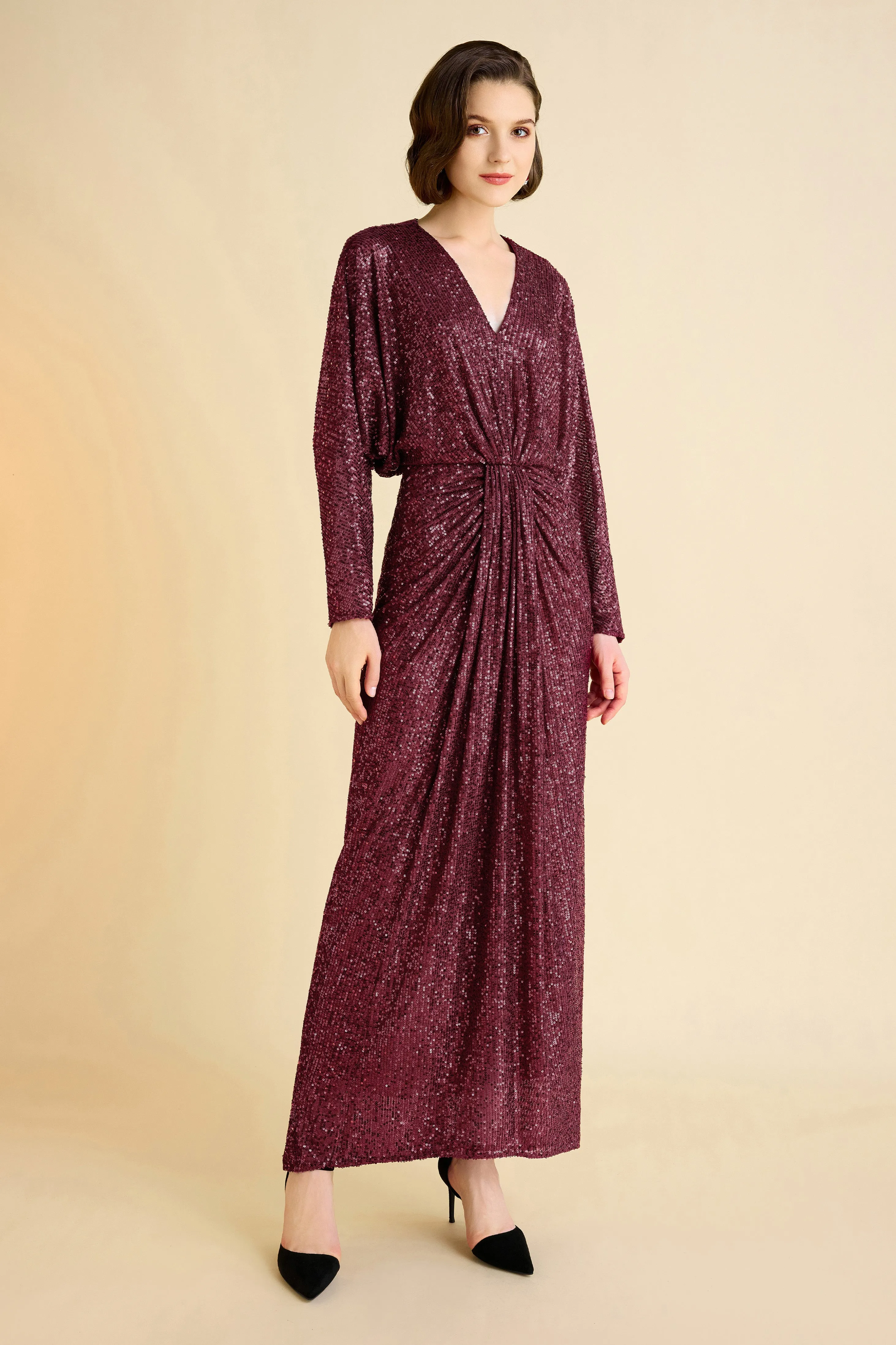 Shimmering Ruched Sequin Evening Gown