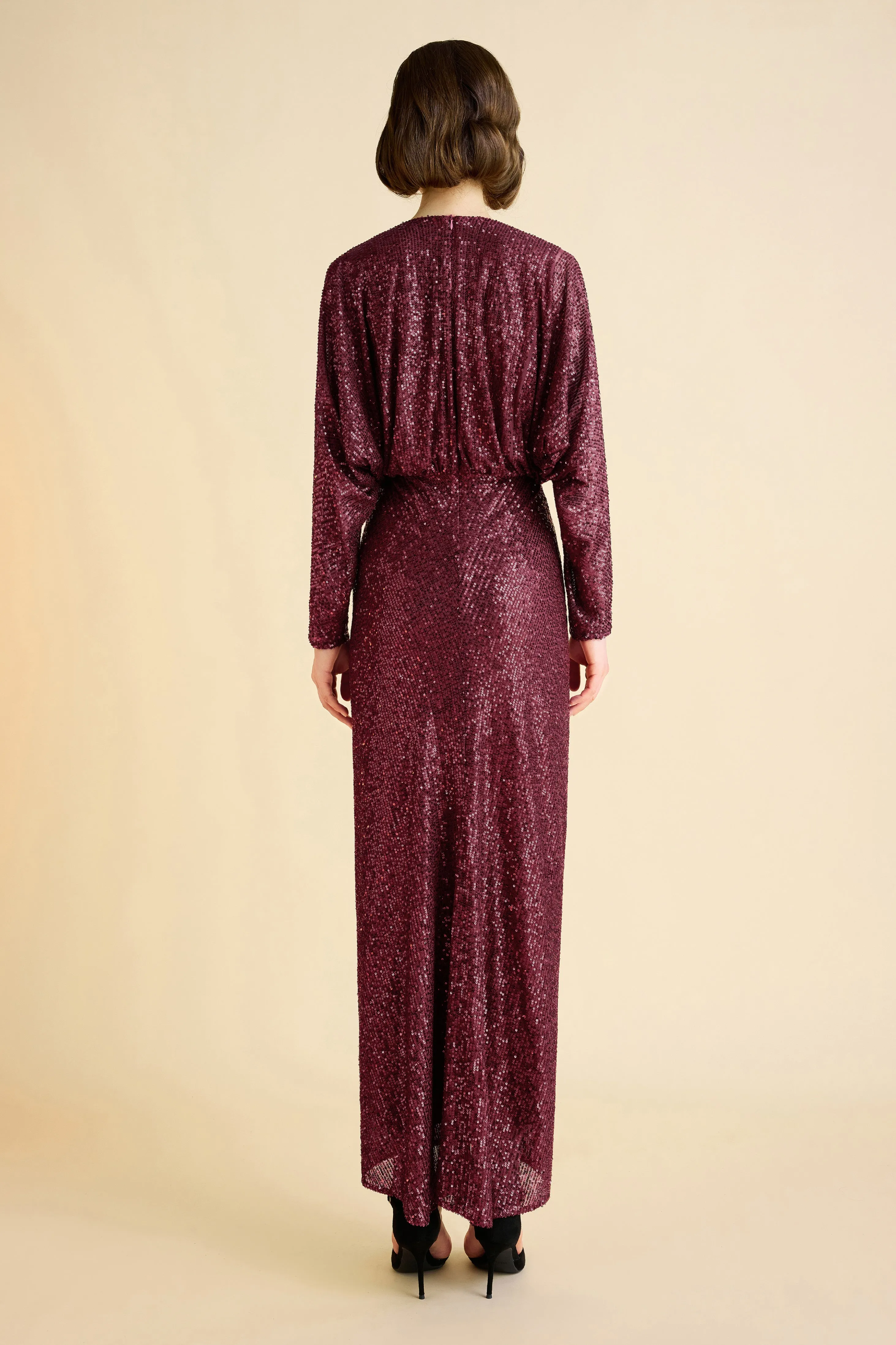 Shimmering Ruched Sequin Evening Gown