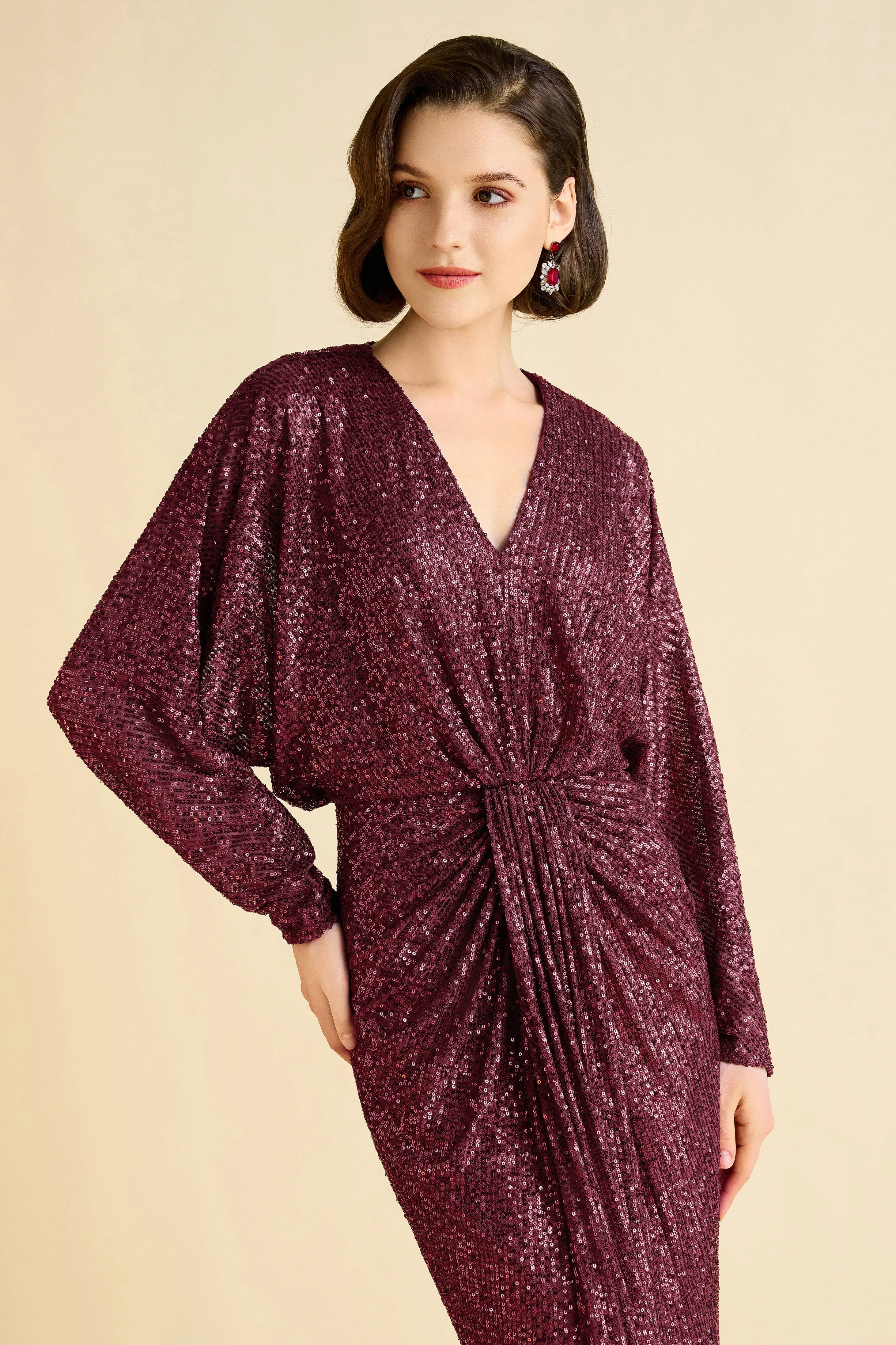 Shimmering Ruched Sequin Evening Gown