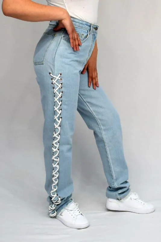 Side Lace Up Mom Jeans for Women